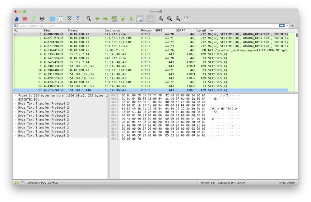 All L7 HTTP/2/3 conversations exported