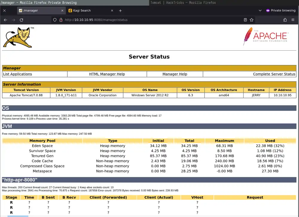 Logged in management screen