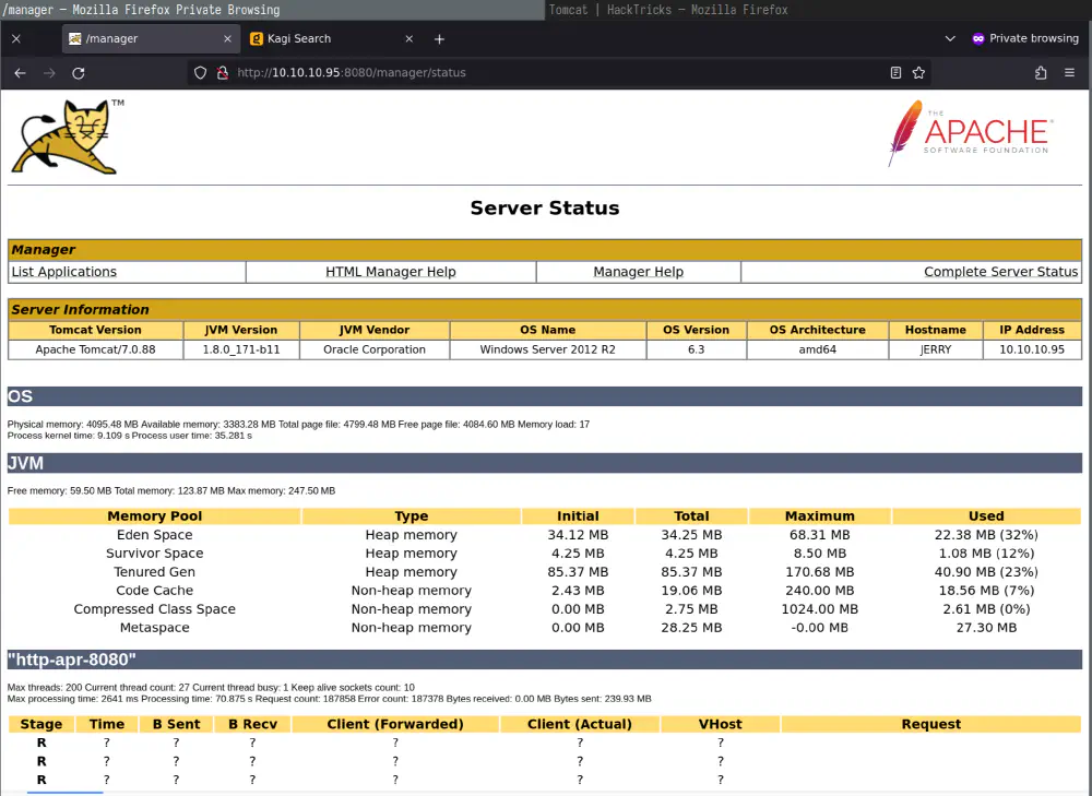 Logged in management screen